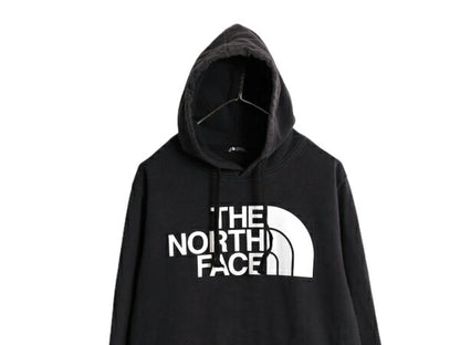 ノースフェイス プリント スウェット フード パーカー メンズ L 古着 The North Face プルオーバー 裏起毛 トレーナー アウトドア 薄手 黒