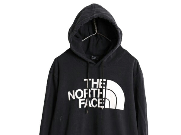 ノースフェイス プリント スウェット フード パーカー メンズ L 古着 The North Face プルオーバー 裏起毛 トレーナー アウトドア ブラック