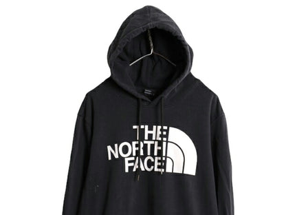 ノースフェイス プリント スウェット フード パーカー メンズ L 古着 The North Face プルオーバー 裏起毛 トレーナー アウトドア ブラック