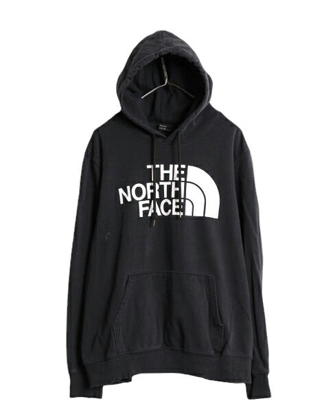 ノースフェイス プリント スウェット フード パーカー メンズ L 古着 The North Face プルオーバー 裏起毛 トレーナー アウトドア ブラック