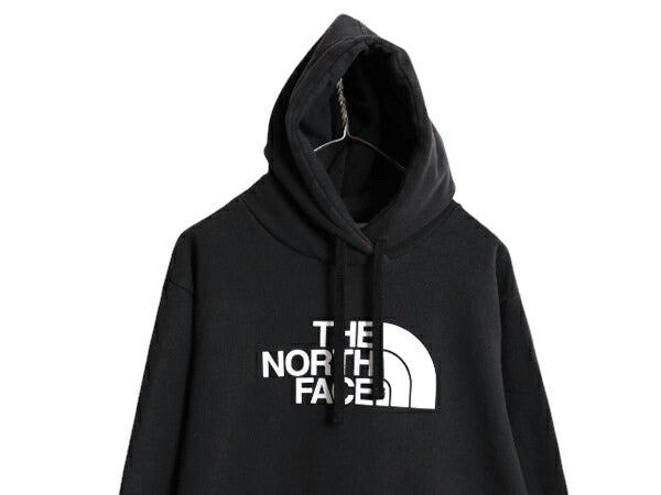 ノースフェイス プリント スウェット フード パーカー メンズ L 古着 The North Face アウトドア プルオーバー 裏起毛 トレーナー ブラック