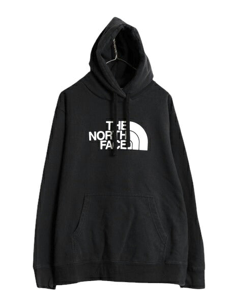ノースフェイス プリント スウェット フード パーカー メンズ L 古着 The North Face アウトドア プルオーバー 裏起毛 トレーナー ブラック
