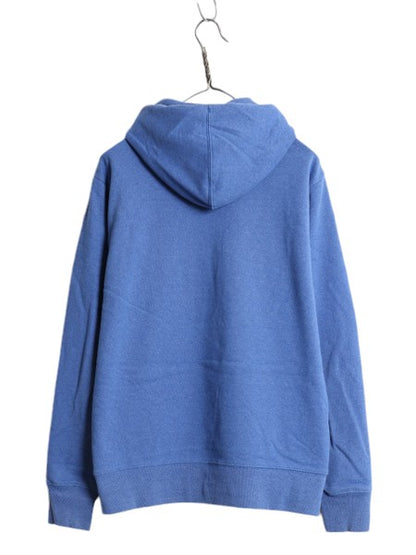 ノースフェイス プリント スウェット フード パーカー メンズ М 古着 The North Face トレーナー プルオーバー 裏起毛 アウトドア ブルー
