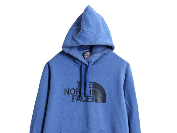 ノースフェイス プリント スウェット フード パーカー メンズ М 古着 The North Face トレーナー プルオーバー 裏起毛 アウトドア ブルー