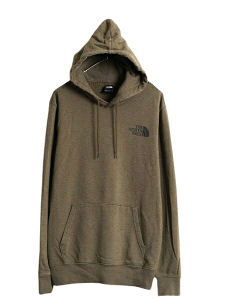 ノースフェイス 両面 プリント スウェット フード パーカー メンズ L 古着 The North Face プルオーバー 裏起毛 トレーナー アウトドア 緑