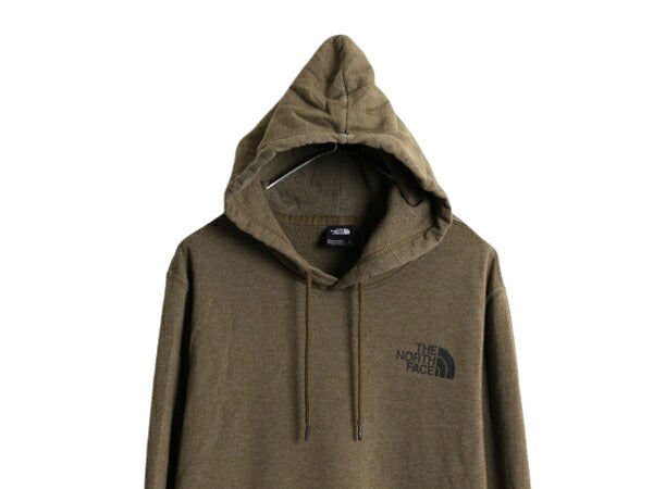 ノースフェイス 両面 プリント スウェット フード パーカー メンズ L 古着 The North Face プルオーバー 裏起毛 トレーナー アウトドア 緑