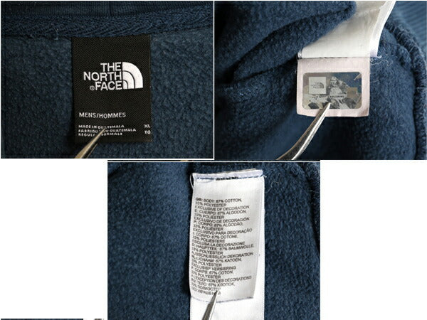 US企画 ノースフェイス プリント スウェット フード パーカー メンズ XL 古着 The North Face アウトドア スエット プルオーバー ネイビー