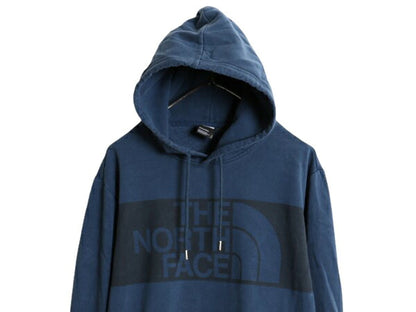 US企画 ノースフェイス プリント スウェット フード パーカー メンズ XL 古着 The North Face アウトドア スエット プルオーバー ネイビー