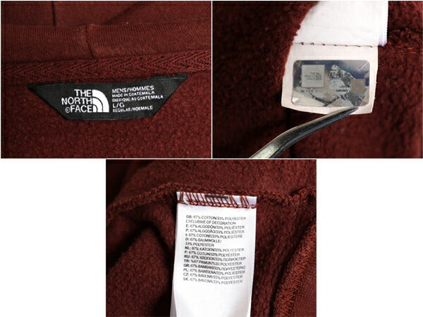 ノースフェイス プリント スウェット フード パーカー メンズ L 古着 The North Face プルオーバー 裏起毛 トレーナー アウトドア 薄手 茶