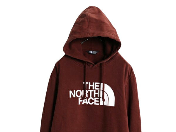 ノースフェイス プリント スウェット フード パーカー メンズ L 古着 The North Face プルオーバー 裏起毛 トレーナー アウトドア 薄手 茶