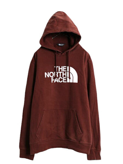ノースフェイス プリント スウェット フード パーカー メンズ L 古着 The North Face プルオーバー 裏起毛 トレーナー アウトドア 薄手 茶
