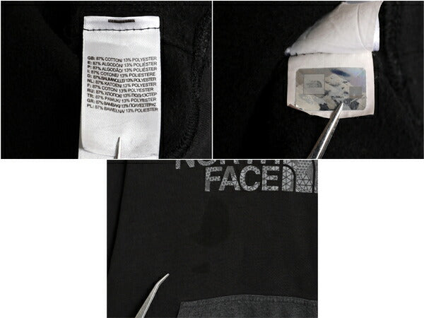 ノースフェイス プリント スウェット フード パーカー メンズ М 程 古着 The North Face トレーナー プルオーバー 裏起毛 ツートン 黒 灰