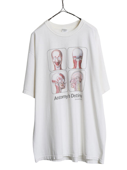 00s ★ 解剖図 フロイト メッセージ プリント Tシャツ メンズ XL / 古着 オールド アート 企業物 イラスト グラフィック 人体図 スカル 白