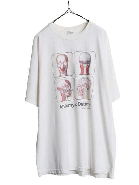 00s ★ 解剖図 フロイト メッセージ プリント Tシャツ メンズ XL / 古着 オールド アート 企業物 イラスト グラフィック 人体図 スカル 白