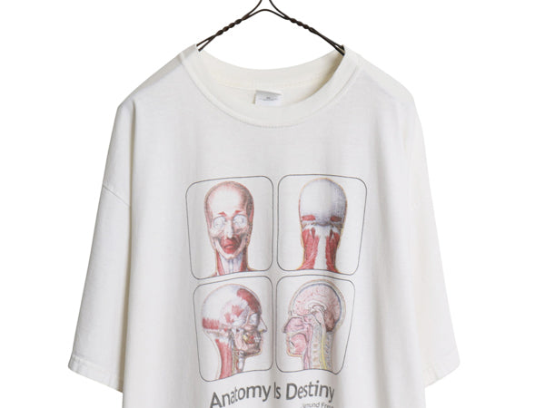 00s ★ 解剖図 フロイト メッセージ プリント Tシャツ メンズ XL / 古着 オールド アート 企業物 イラスト グラフィック 人体図 スカル 白