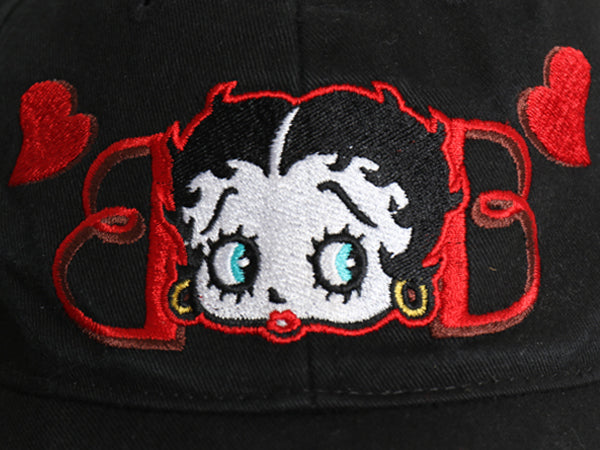 00s ベティ ブープ 刺繍 コットン ベースボール キャップ フリーサイズ オールド 帽子 キャラクター ベティちゃん イラスト トラッカー 黒