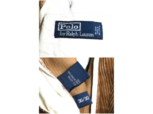 デッドストック 90s ポロ ラルフローレン 太畝 コーデュロイ パンツ メンズ 36 30 / オールド ストレート ノータック アーミー タイプ 茶