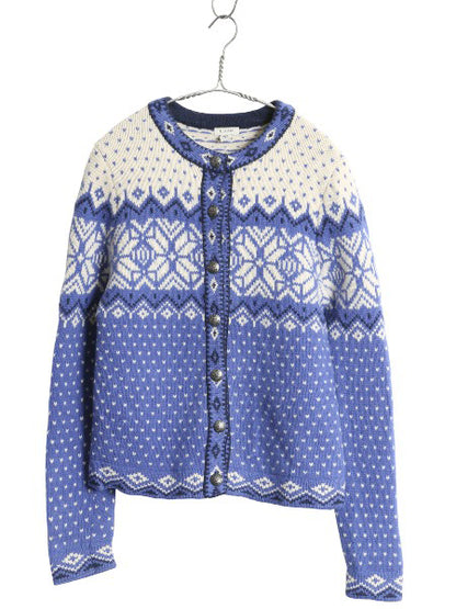 エルエルビーン ノルディック ニット カーディガン レディース S / アウトドア ラム ウール セーター 前開き 羽織り バーズアイ 総柄 丸首