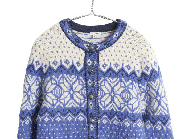 エルエルビーン ノルディック ニット カーディガン レディース S / アウトドア ラム ウール セーター 前開き 羽織り バーズアイ 総柄 丸首