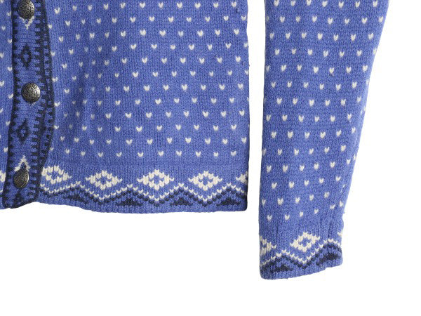 エルエルビーン ノルディック ニット カーディガン レディース S / アウトドア ラム ウール セーター 前開き 羽織り バーズアイ 総柄 丸首