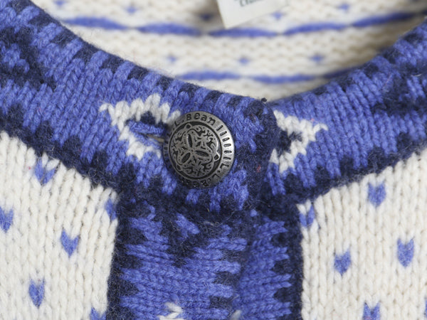 エルエルビーン ノルディック ニット カーディガン レディース S / アウトドア ラム ウール セーター 前開き 羽織り バーズアイ 総柄 丸首