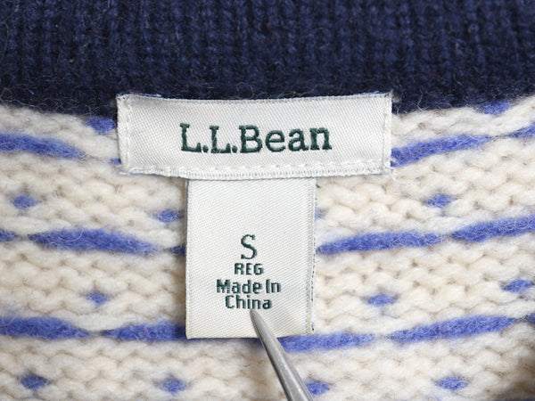 エルエルビーン ノルディック ニット カーディガン レディース S / アウトドア ラム ウール セーター 前開き 羽織り バーズアイ 総柄 丸首