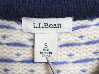 エルエルビーン ノルディック ニット カーディガン レディース S / アウトドア ラム ウール セーター 前開き 羽織り バーズアイ 総柄 丸首