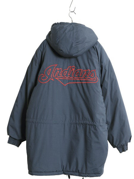 90s インディアンズ 中綿 ナイロン ベンチ コート メンズ L / オールド MLB オフィシャル ジャケット スタジャン ブルゾン 大リーグ 当時物
