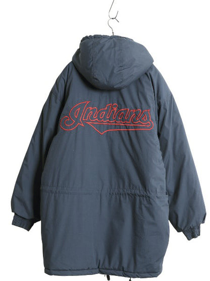 90s インディアンズ 中綿 ナイロン ベンチ コート メンズ L / オールド MLB オフィシャル ジャケット スタジャン ブルゾン 大リーグ 当時物
