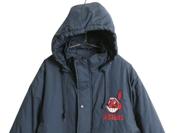 90s インディアンズ 中綿 ナイロン ベンチ コート メンズ L / オールド MLB オフィシャル ジャケット スタジャン ブルゾン 大リーグ 当時物