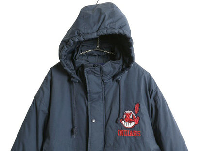 90s インディアンズ 中綿 ナイロン ベンチ コート メンズ L / オールド MLB オフィシャル ジャケット スタジャン ブルゾン 大リーグ 当時物