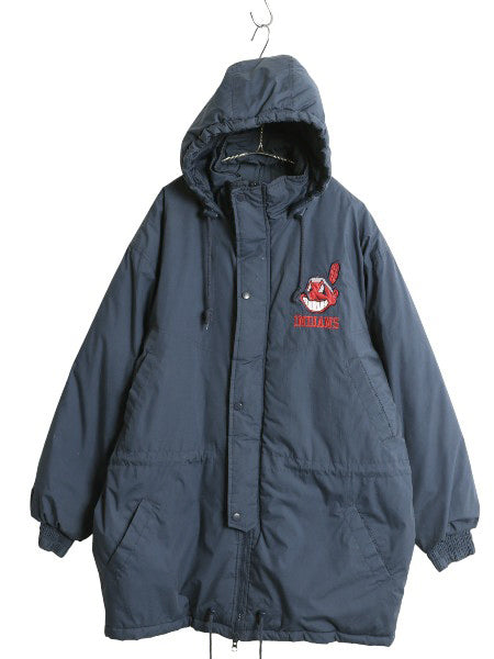 90s インディアンズ 中綿 ナイロン ベンチ コート メンズ L / オールド MLB オフィシャル ジャケット スタジャン ブルゾン 大リーグ 当時物