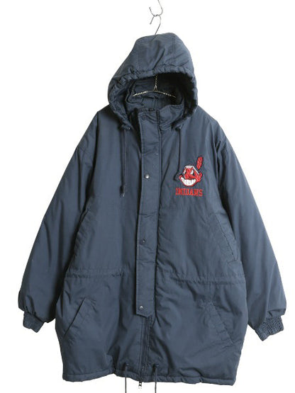90s インディアンズ 中綿 ナイロン ベンチ コート メンズ L / オールド MLB オフィシャル ジャケット スタジャン ブルゾン 大リーグ 当時物
