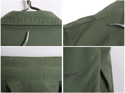 60s 米軍実物 US ARMY コットン サテン ユーティリティ シャツ M 程 古着 ヴィンテージ 1st 初期 筒袖 ミリタリー 軍物 OG107 ワッペン付き