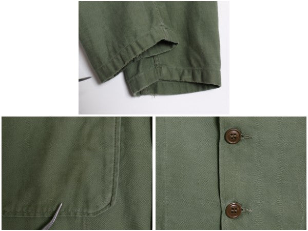 60s 米軍実物 US ARMY コットン サテン ユーティリティ シャツ M 程 古着 ヴィンテージ 1st 初期 筒袖 ミリタリー 軍物 OG107 ワッペン付き
