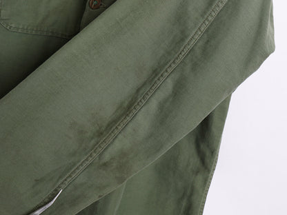 60s 米軍実物 US ARMY コットン サテン ユーティリティ シャツ M 程 古着 ヴィンテージ 1st 初期 筒袖 ミリタリー 軍物 OG107 ワッペン付き