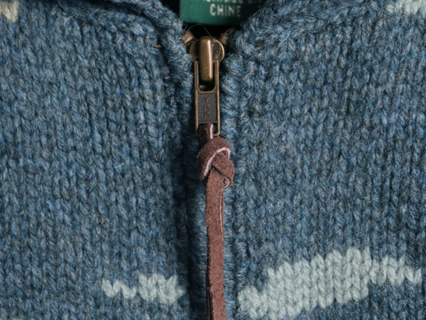 00s ローレン ラルフローレン フルジップ ニット パーカー レディース M オールド ポロ ウール セーター ドッグ 絵柄 ハンドメイド 手編み 