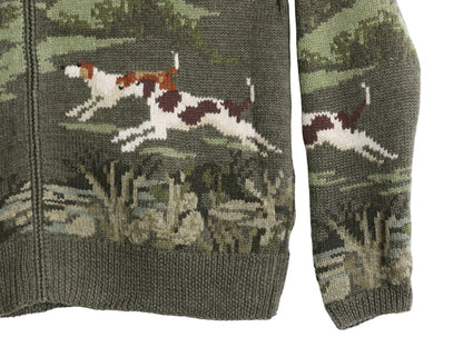 00s ローレン ラルフローレン フルジップ ニット パーカー レディース M オールド ポロ ウール セーター ドッグ 絵柄 ハンドメイド 手編み 