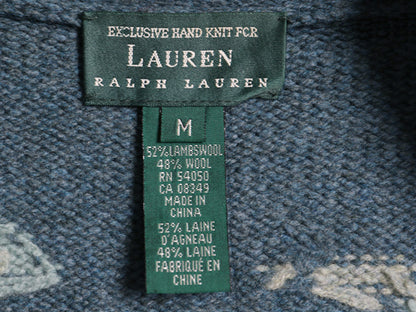 00s ローレン ラルフローレン フルジップ ニット パーカー レディース M オールド ポロ ウール セーター ドッグ 絵柄 ハンドメイド 手編み 