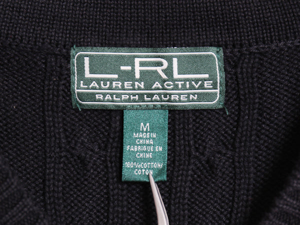 ラルフローレン チルデン ケーブル ニット セーター レディース M / ポロ L-RL ACTIVE コットン Vネック プルオーバー 長袖ニット ブラック