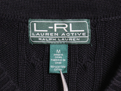 ラルフローレン チルデン ケーブル ニット セーター レディース M / ポロ L-RL ACTIVE コットン Vネック プルオーバー 長袖ニット ブラック
