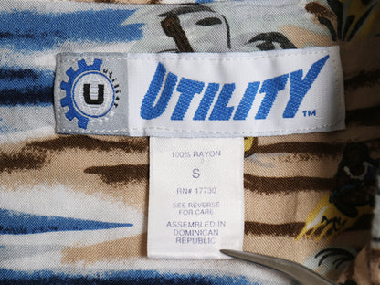90s 00s ☆ UTILITY レーヨン アロハ シャツ メンズ S / オールド Y2K ハワイアン サーフ 100% レーヨン 半袖シャツ オープンカラー 開襟