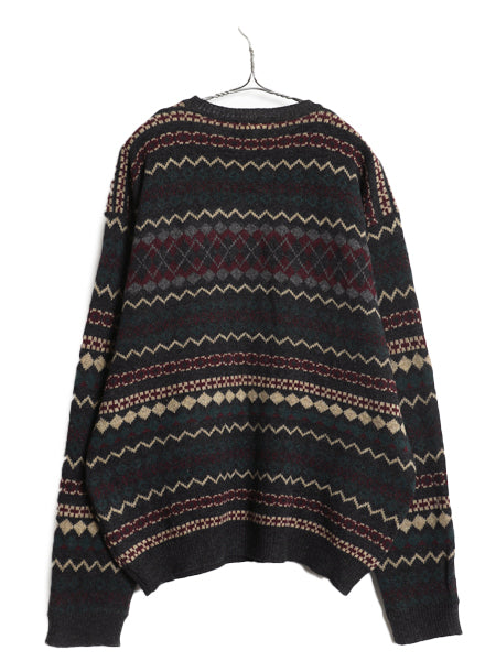 90s CLUB ROOM デザイン ニット セーター メンズ S 古着 オールド ラム ウール ノルディック フェアアイル 総柄 メイシーズ マルチカラー