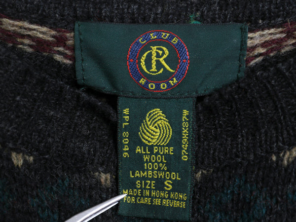 90s CLUB ROOM デザイン ニット セーター メンズ S 古着 オールド ラム ウール ノルディック フェアアイル 総柄 メイシーズ マルチカラー