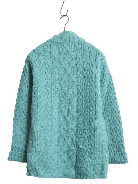 アイルランド製 aran crafts フィッシャーマン ニット セーター レディース XS / メリノ ウール アラン ケーブル  ハーフジップ ハイネック