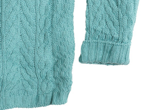 アイルランド製 aran crafts フィッシャーマン ニット セーター レディース XS / メリノ ウール アラン ケーブル  ハーフジップ ハイネック