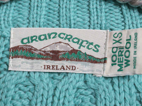 アイルランド製 aran crafts フィッシャーマン ニット セーター レディース XS / メリノ ウール アラン ケーブル  ハーフジップ ハイネック