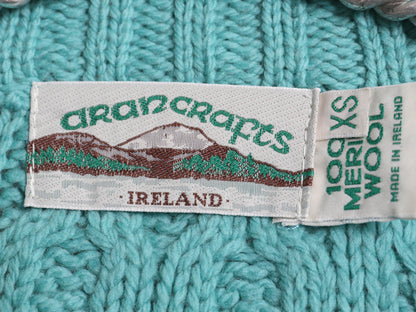 アイルランド製 aran crafts フィッシャーマン ニット セーター レディース XS / メリノ ウール アラン ケーブル  ハーフジップ ハイネック