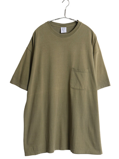 00s オールド ギャップ ポケット付き 無地 半袖 Tシャツ メンズ XL / 古着 ヘビーウェイト コットン ポケT カーキ グリーン 大きいサイズ