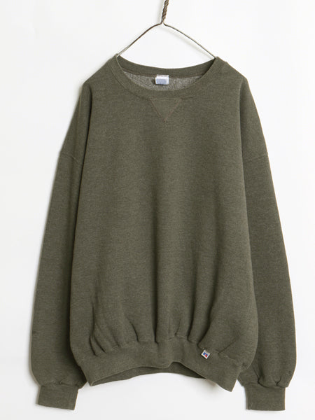 90s ラッセル 無地 スウェット メンズ レディース XXL オールド トレーナー 前V ワンポイント ブランク クルーネック 裏起毛 大きいサイズ